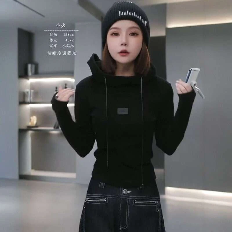 韩版双面德绒连帽卫衣女秋冬2025新款时尚百搭修身打底衫内搭上衣