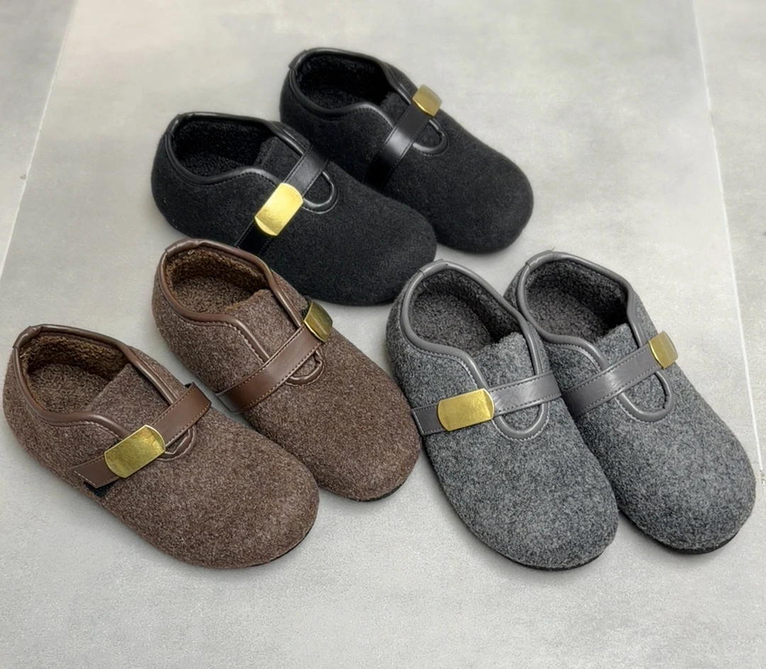 复古韩系~加绒毛款冬勃肯鞋百搭金属扣豆豆棉鞋978/D3