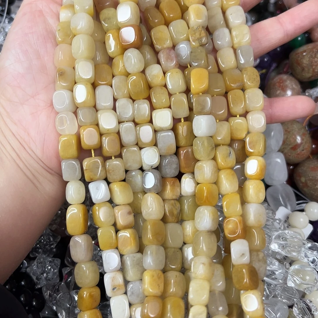 玛瑙/玉髓未镶嵌珠宝半成品，卡8x10老黄玉方糖一条