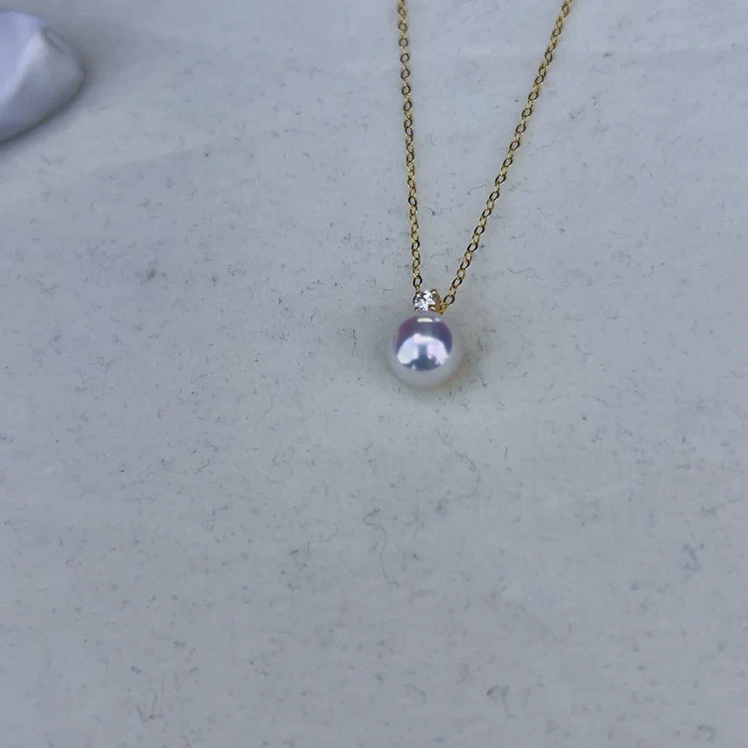 海水珍珠海水akoya王妃吊坠7-8mm18K金镶嵌