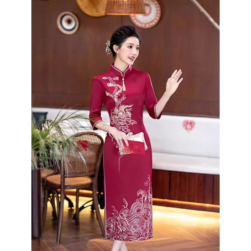 喜婆婆婚宴装2025新款女夏季结婚礼服妈妈喜服旗袍高贵年轻连衣裙