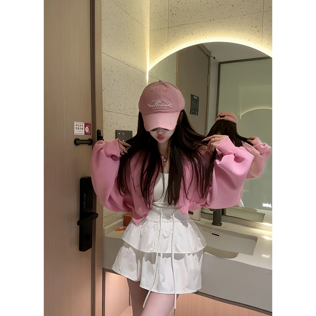 【蛇蛇家2025】多巴胺亮色短款卫衣外套女爆款显瘦韩版洋气时尚上衣