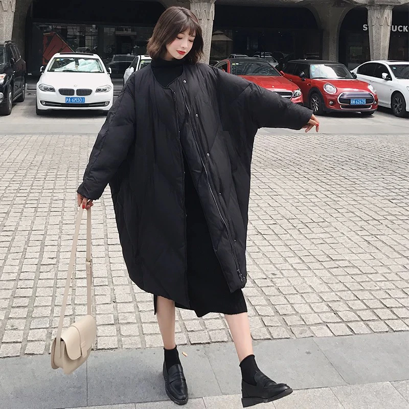 中长款羽绒服女白鸭绒韩版圆领配围巾时尚面包服宽松潮流25冬季新