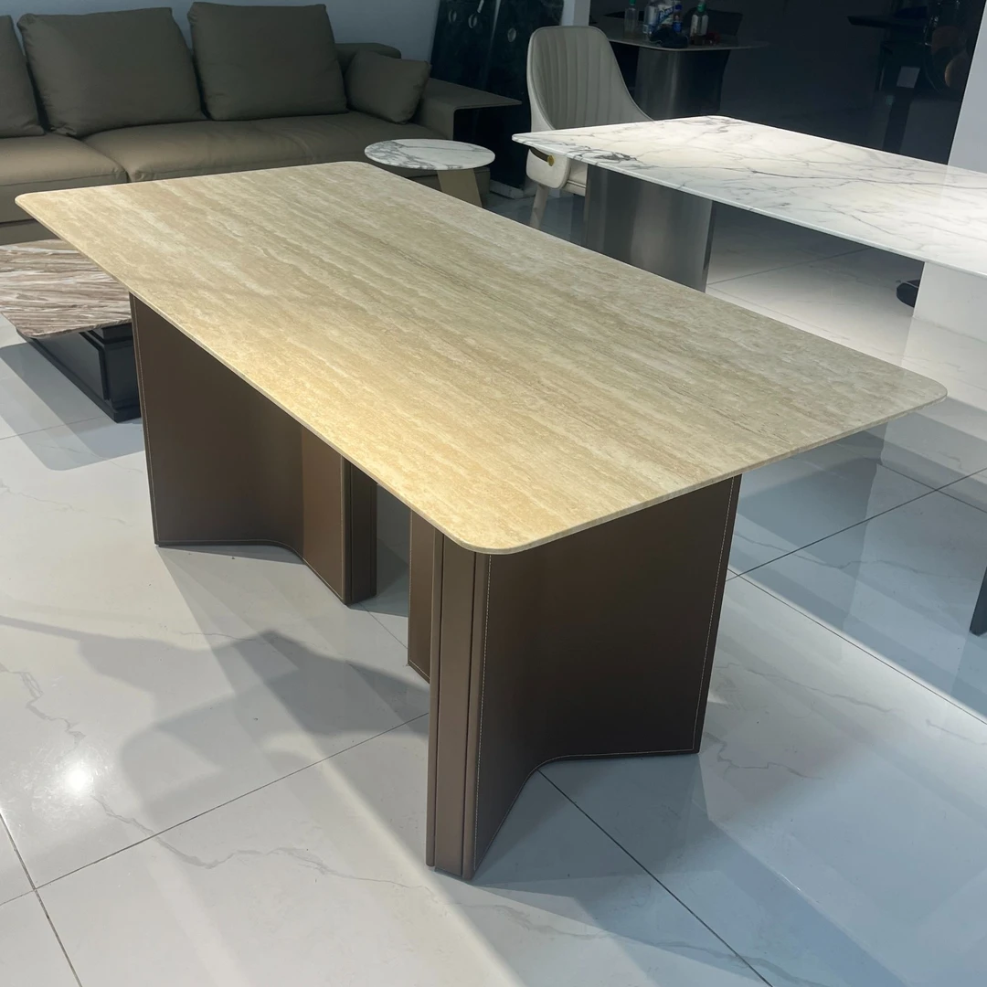 洞石餐桌诧季风中古风长餐台北欧意式轻奢极简复古设计师吃饭桌子