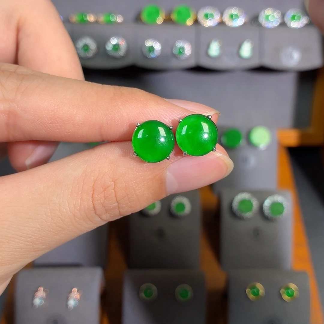 翡翠银S925镶嵌耳饰耳饰