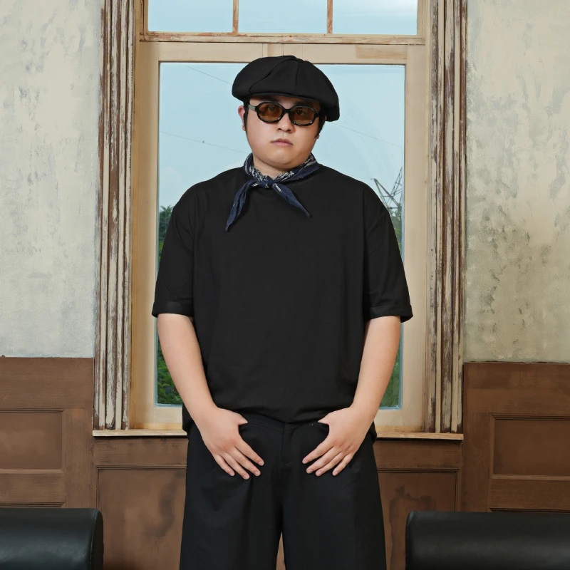 Onekas大码正肩短袖圆领修身弹力T恤2025夏季新款透气百搭清凉感