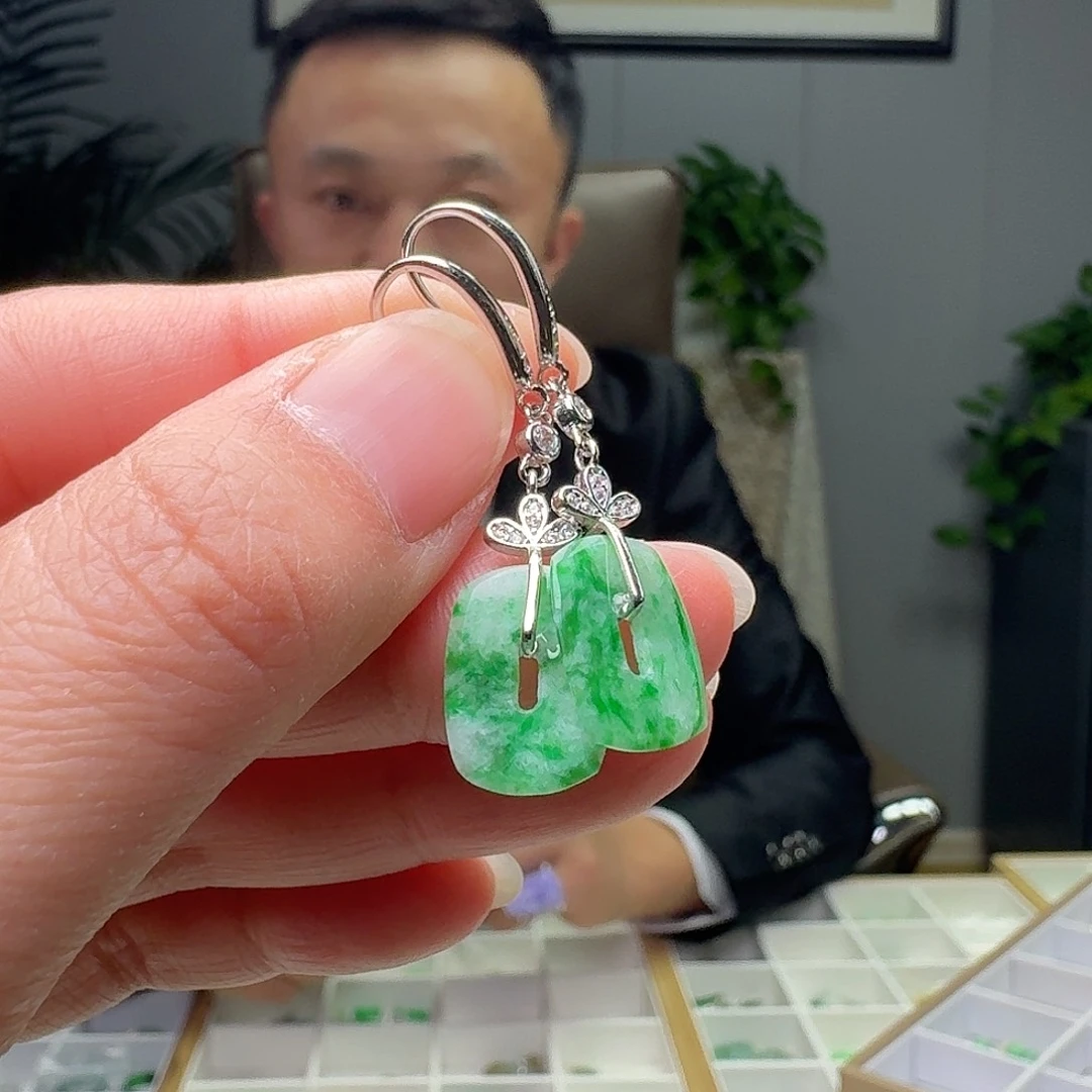 翡翠银S925镶嵌耳饰多样性发货其一
