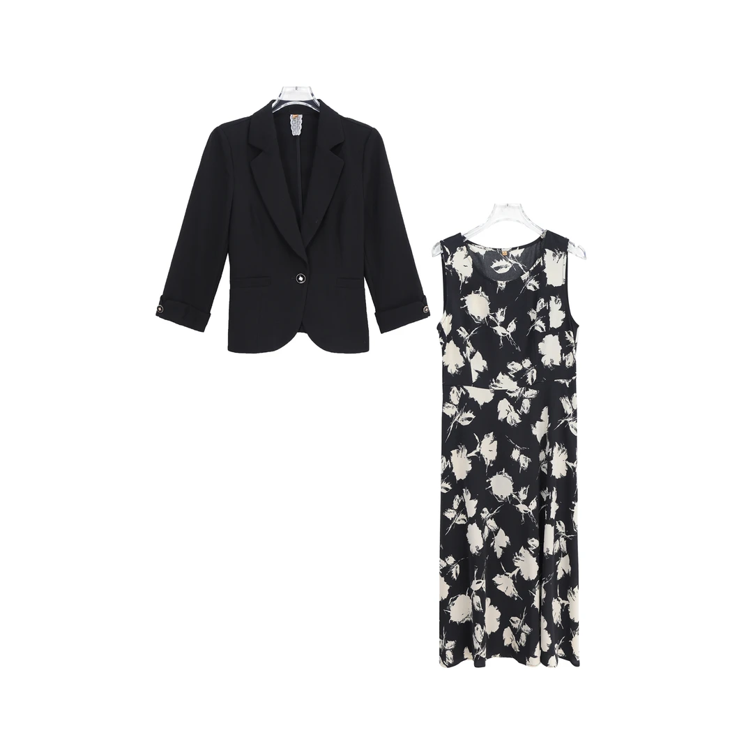 早春新款长袖西装外套吊带裙子套装S1314