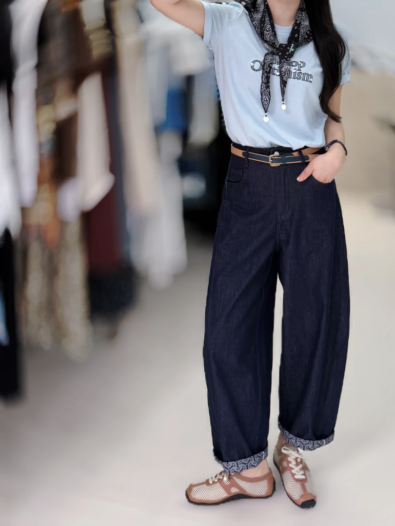 7783显瘦超薄深蓝色气球牛仔裤