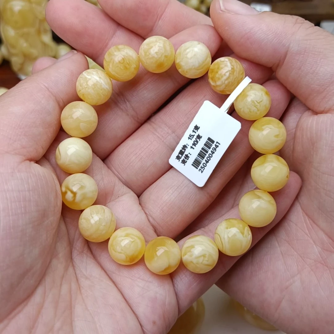 未镶嵌蜜蜡手链11大加圆珠浓白蜡妖花高货16手围