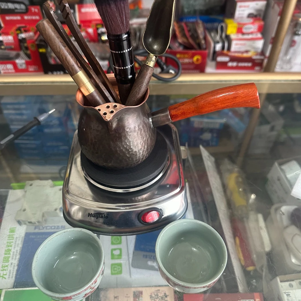 惠佳乐鹰嘴紫铜手把熬茶罐罐+500瓦电热炉，加两个60ml的口杯