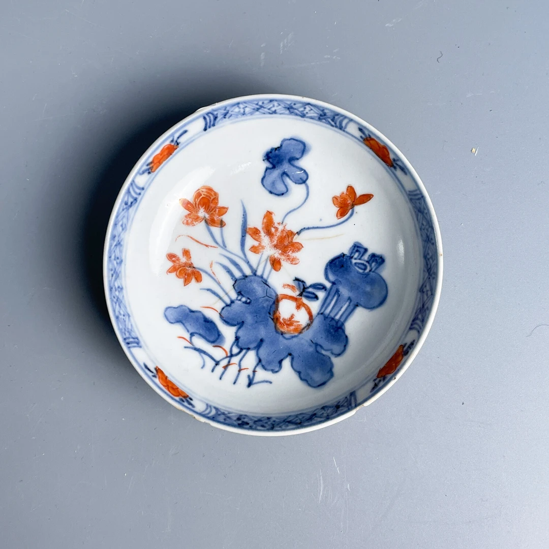 清乾隆青花矾红荷花纹小盘-M25LC008658