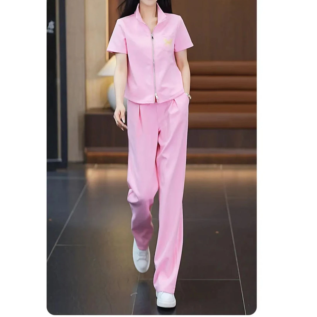 2025夏季新款休闲两件套显瘦套装蝴蝶女短袖时尚2831衣53长104