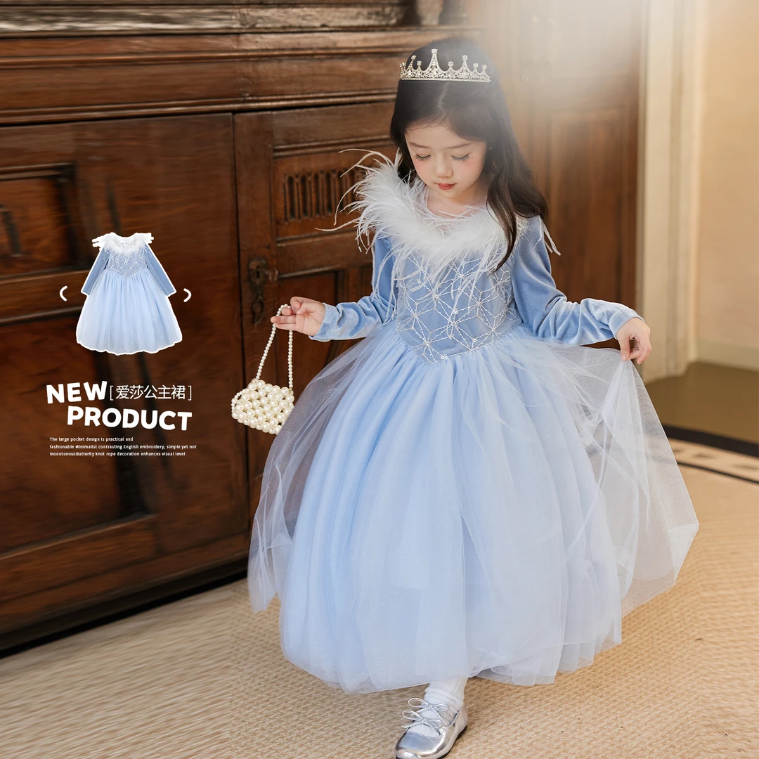 小O宝童装 宝宝女加绒冰雪2025冬女童新年服千金蓬蓬裙 OP594018