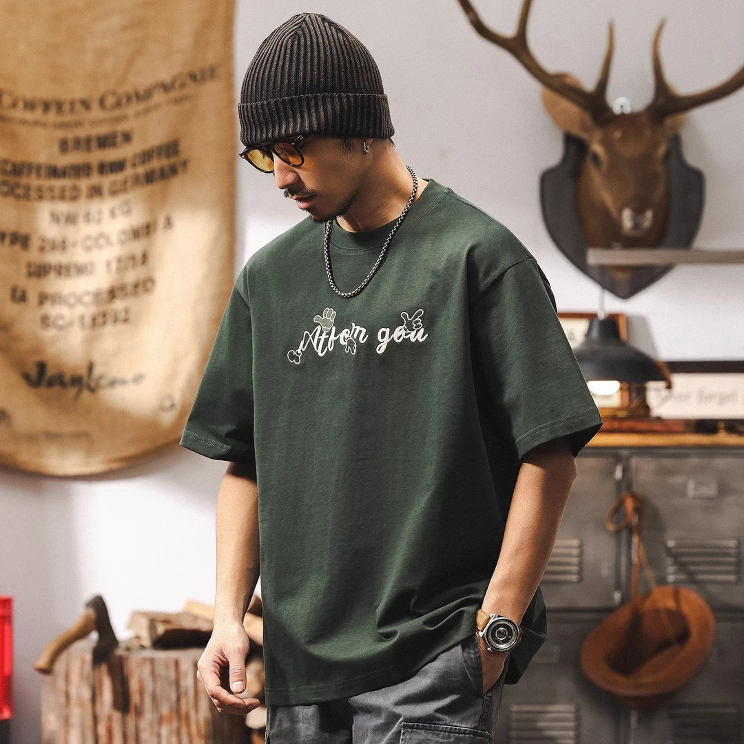 美式重磅纯棉T恤男短袖夏季2025新款潮流设计感立体刺绣宽松上衣