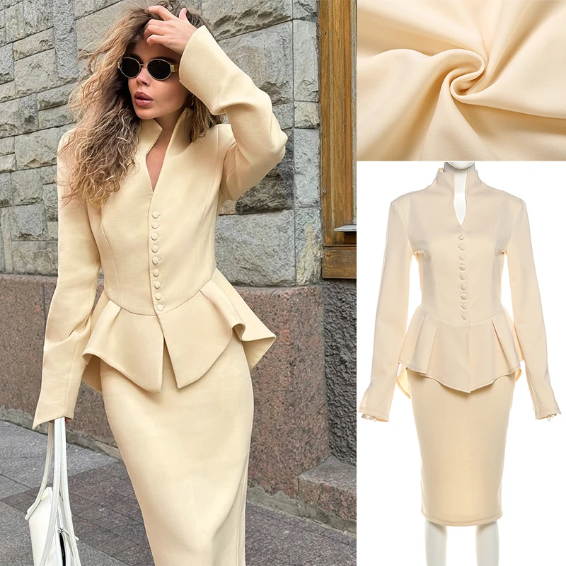 Malou 高智感时尚荷叶边百搭上衣 职场通勤半身裙套装女K25S77822