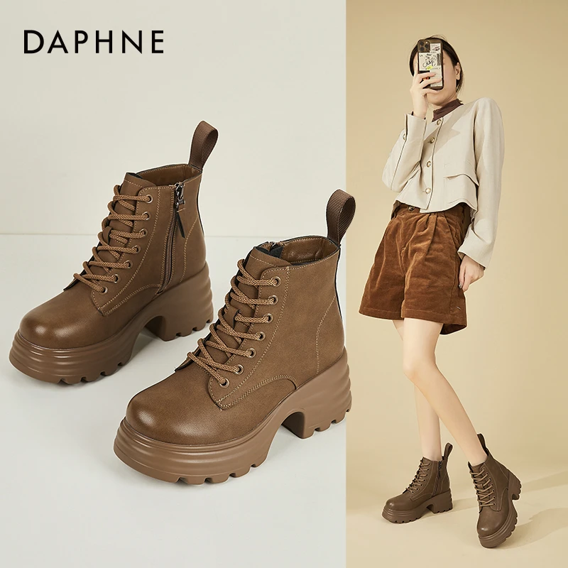 Daphne/达芙妮网红马丁靴女2025年新款厚底粗跟小短靴时尚瘦瘦靴
