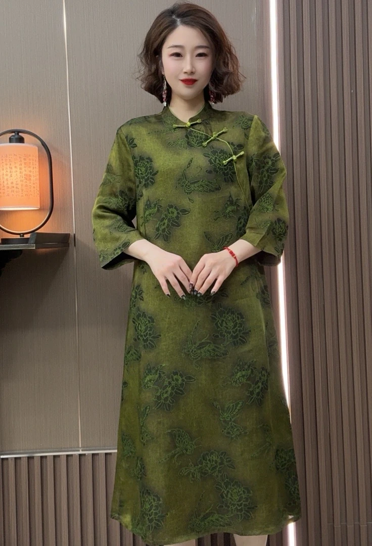 【惊鸿】春秋季新款改良款斜襟旗袍女装连衣裙