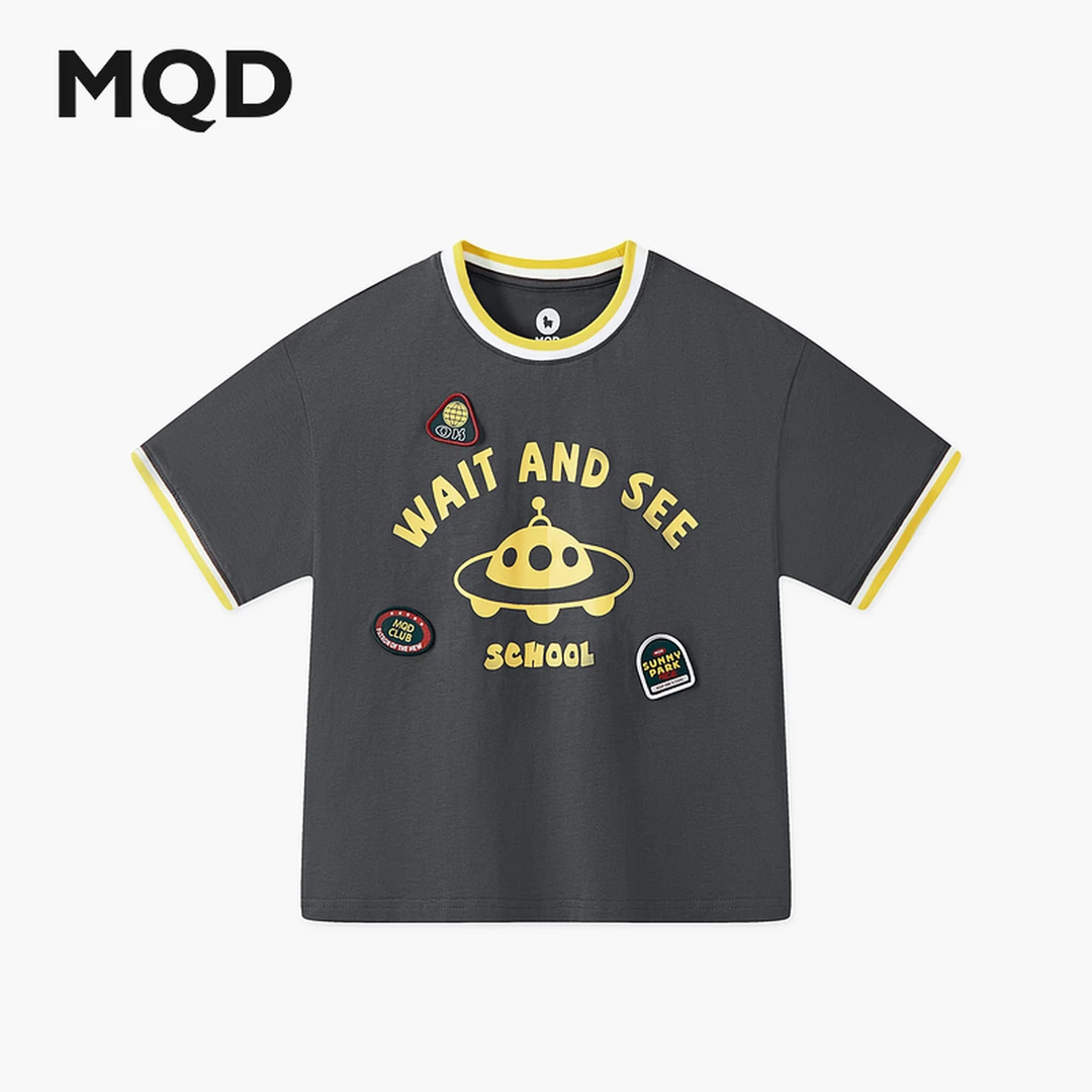 MQD童装25夏新款学院风时尚潮酷圆领卡通字母亲肤T恤9652W03R3