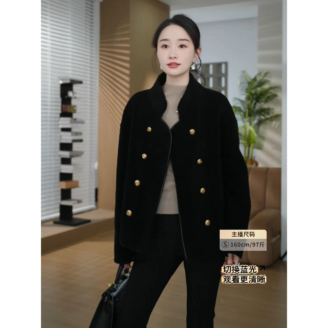 HELA AOMI“原单线.小金扣皮草”绵羊毛100%高级时髦外套CY5DC02418