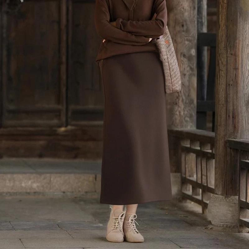 来赛尔天丝绵羊毛半身裙女2025年新款秋冬毛呢裙子高腰中长款a裙