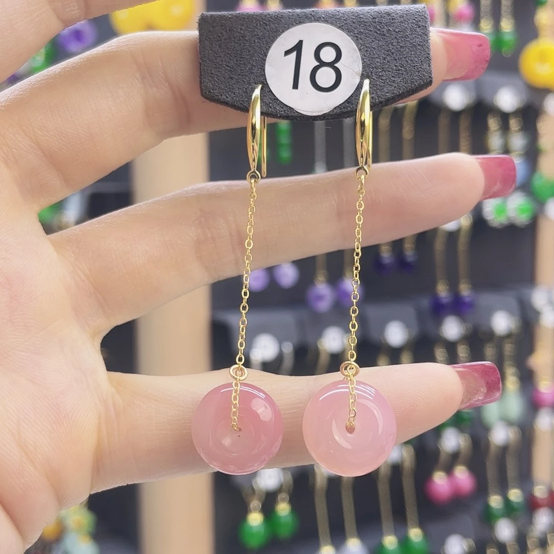 玛瑙/玉髓耳坠银S925镀金镶嵌18粗