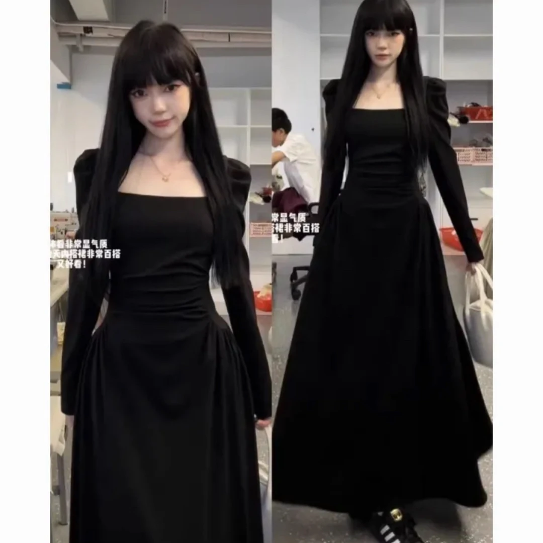 肉肉家 [加绒]赫本风超显瘦的黑色时尚百搭潮流洋气699871-699865