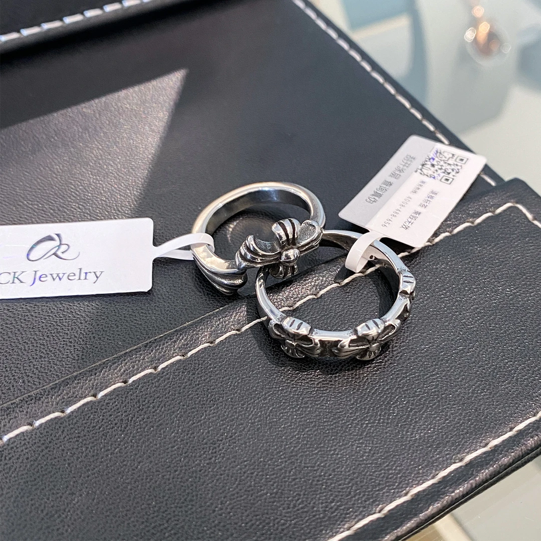 CK 钛钢戒指 复古十字花卷叶纹浮雕戒指个性潮流小众男女指环礼物