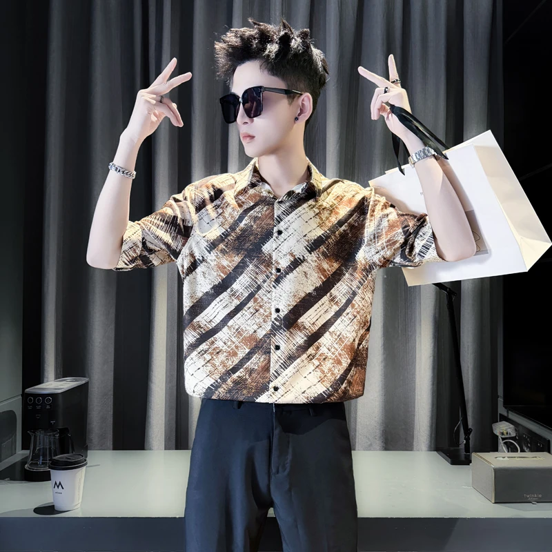 花衬衫薄款男士短袖衬衣夏季2025新款高级感男装衣服男生上衣痞帅