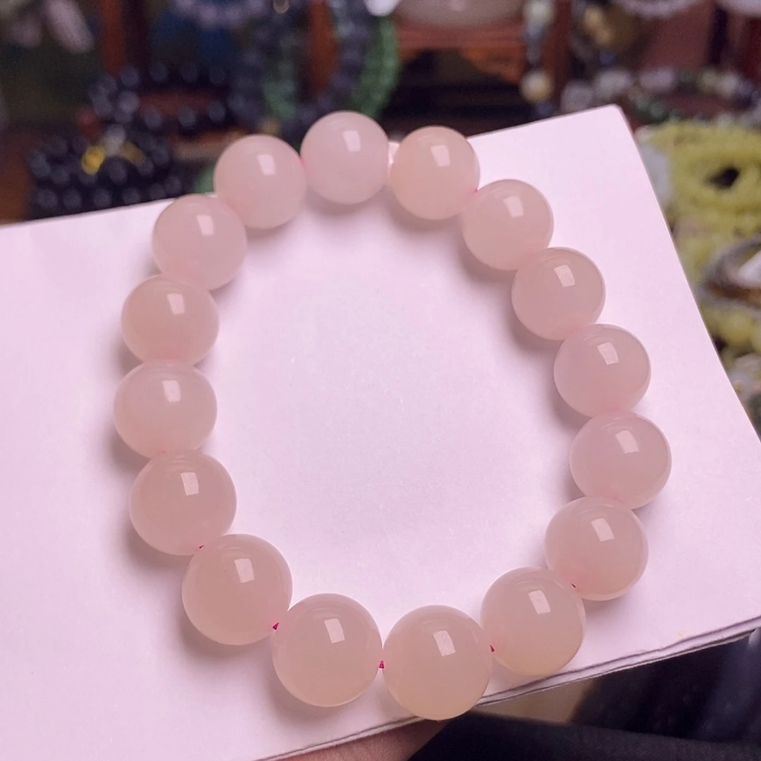 和田玉未镶嵌颈饰藕粉红粉手串12mm