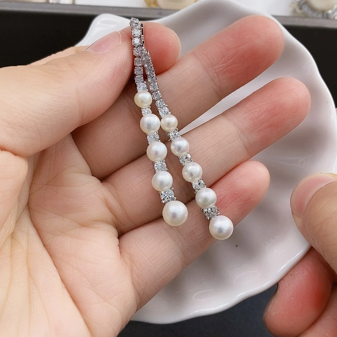 银S925镶嵌特价赵露思同款多珠耳饰淡水珍珠