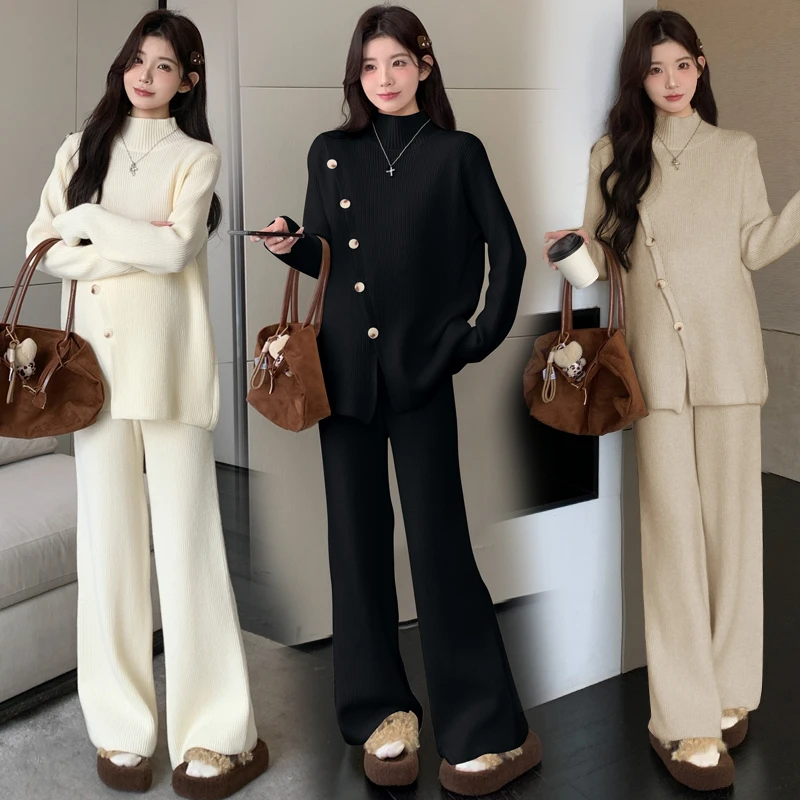 2025减龄孕妇套装时尚宽松秋冬装穿搭秋装针织上衣裤子两件套装