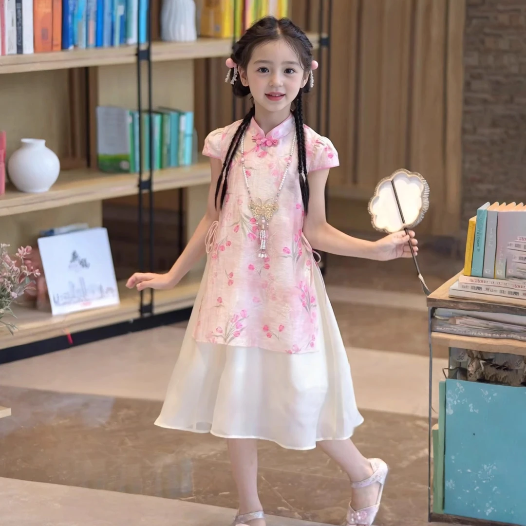 女童国风连衣裙夏季2025新款儿童中式裙子夏装女孩碎花旗袍裙汉服