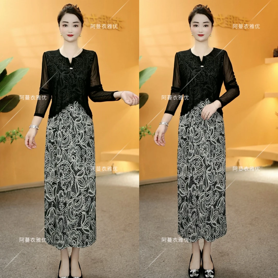 【衣雅严选】8088-2144#新款长袖名媛风拼接简约款气质显瘦连衣裙