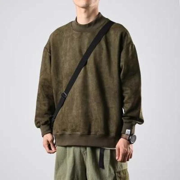 日系重磅纯色卫衣男秋冬韩版摇粒绒圆领宽松上衣chic潮流2025年