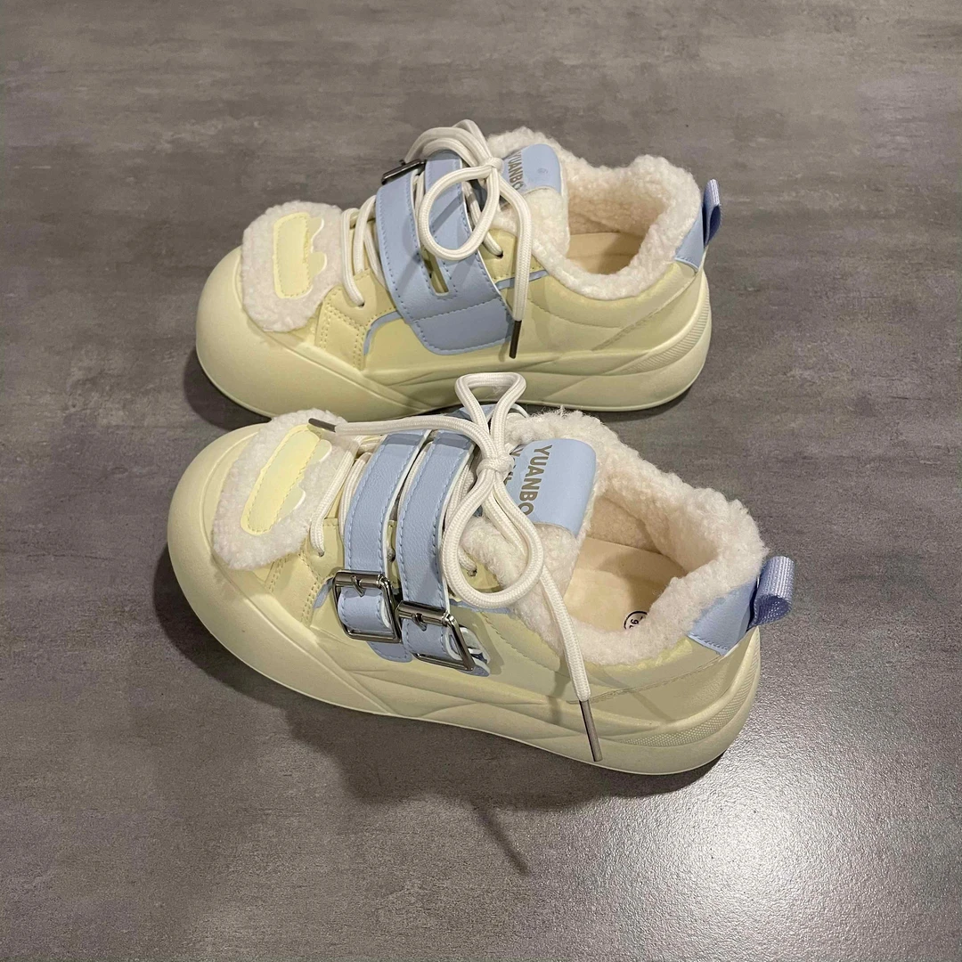 啄木鸟奶油风加绒棉鞋女2024冬季新款乐福鞋子女保暖原创小众板鞋