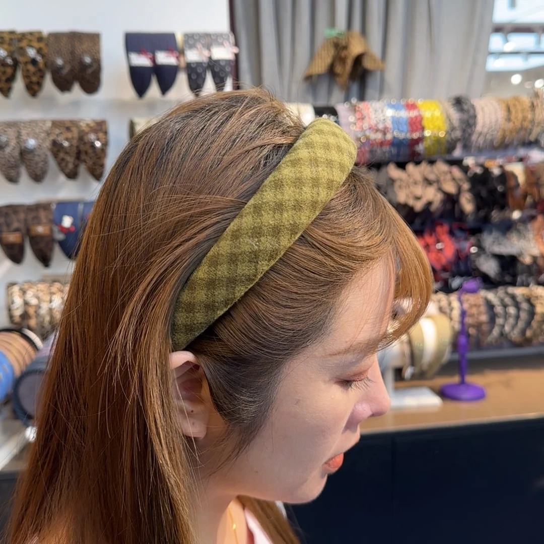 布艺铁合金黄色格子发箍