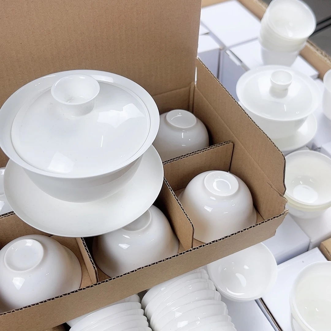 【闪购商品】150+6个50毫升骨瓷盖碗套装骨瓷