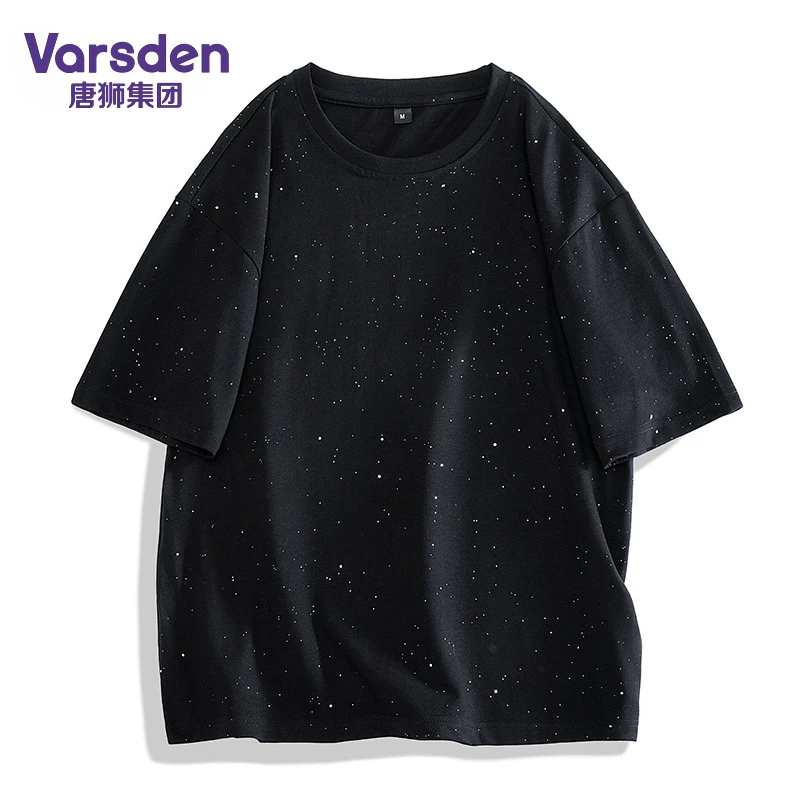 唐狮集团Varsden满天星短袖t恤男2025夏季新款情侣黑色高端半袖