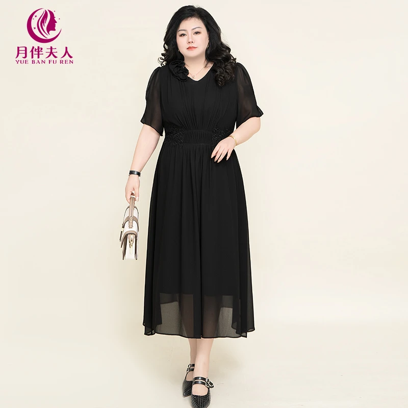 月伴夫人 2024夏季大码新款上档次收腰显瘦立体花连衣裙2326A-2