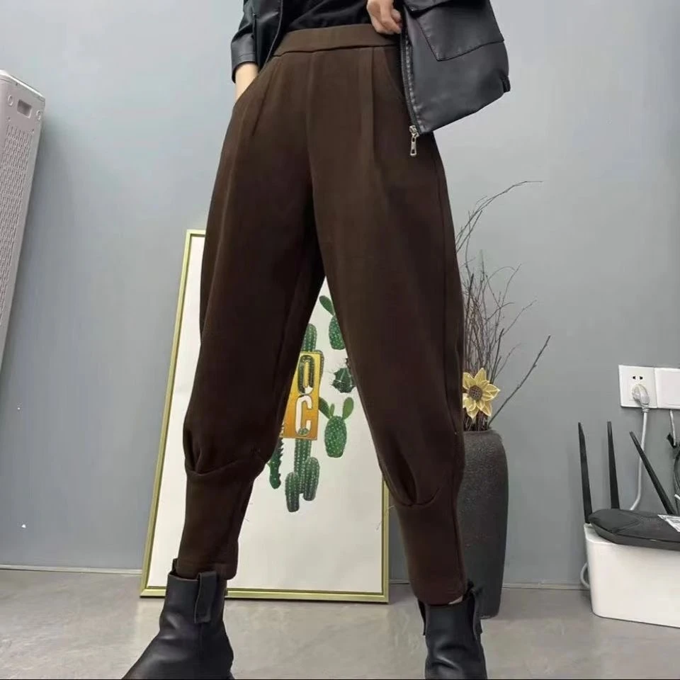 加绒加厚束脚休闲裤女秋冬季新款宽松长毛裤时尚百搭保暖哈伦裤