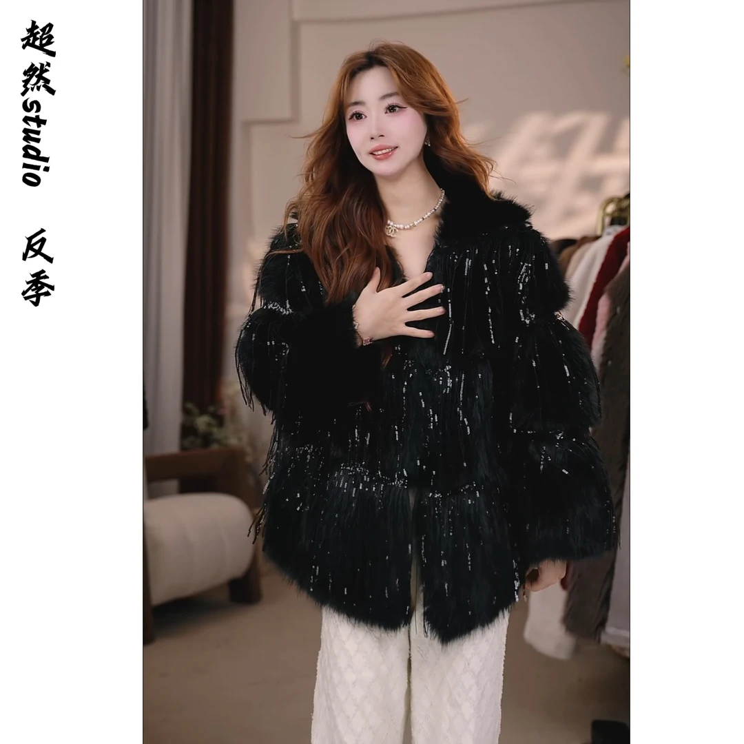 【爱尔兰初】秋冬新款时尚保暖加厚宽松女士大衣035流苏