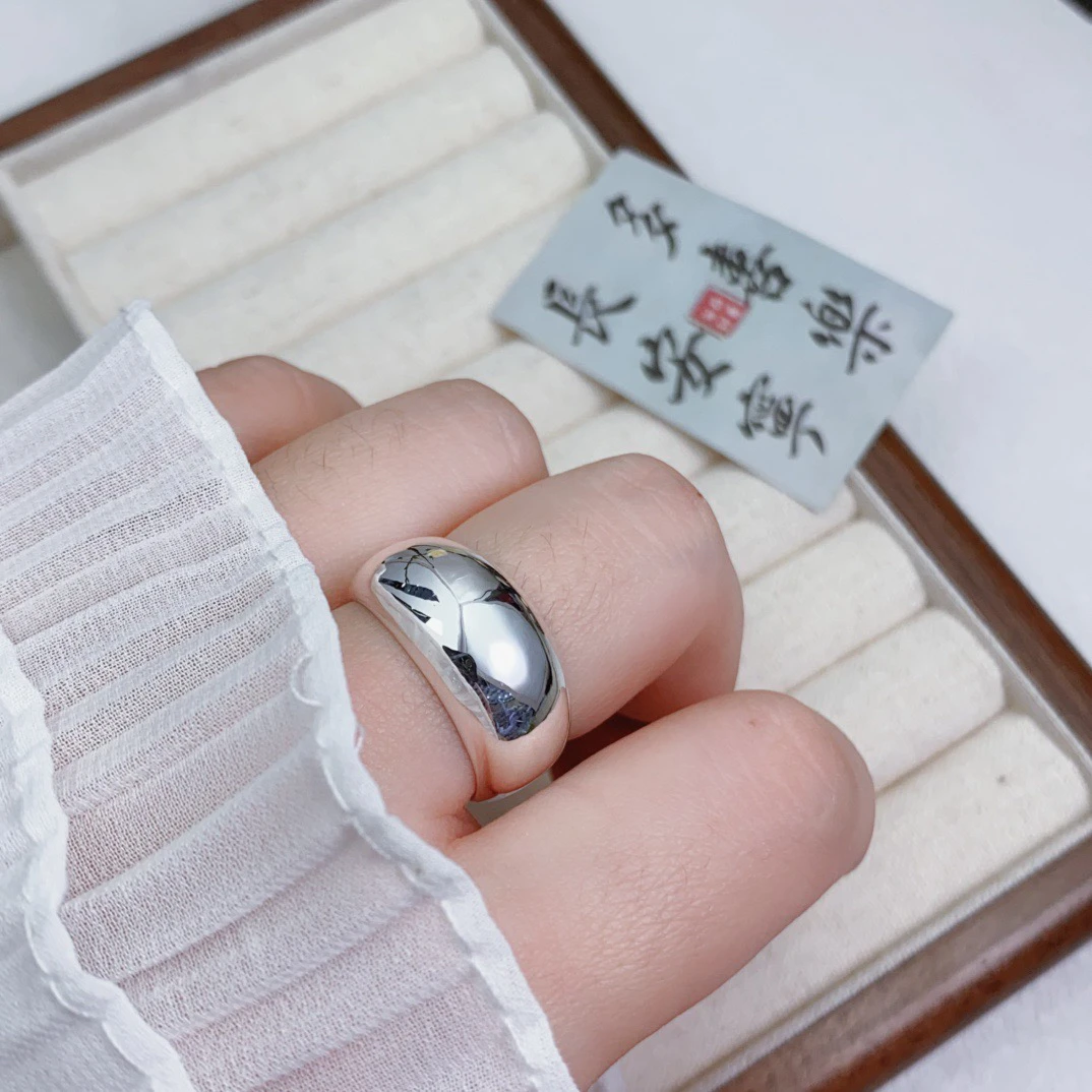 足银戒指 足银990加厚凹底光面戒指泥鳅背开口时尚简约素银男女