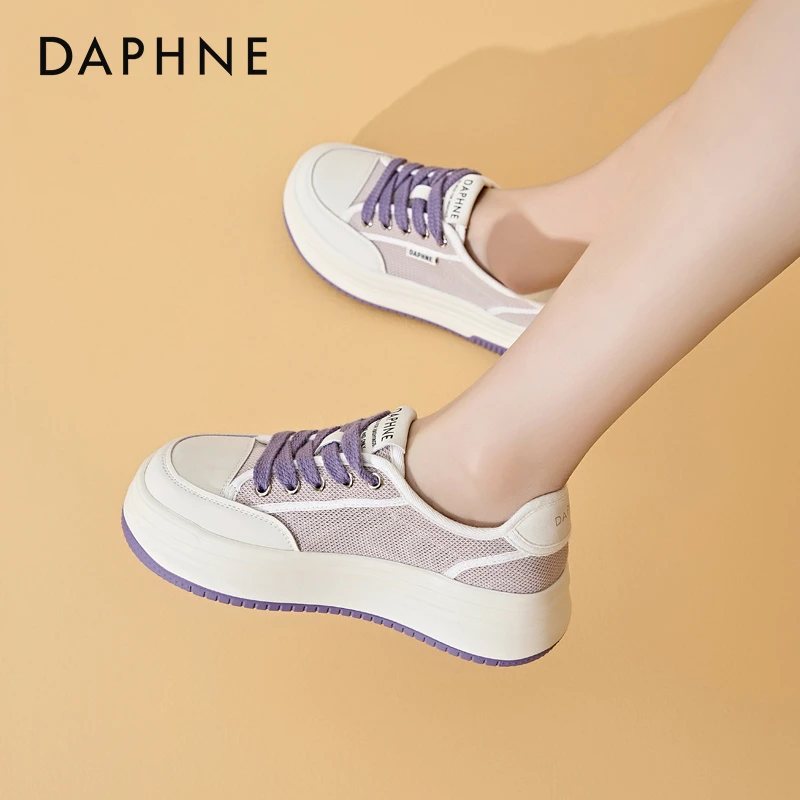 达芙妮网红爆款小白鞋2025夏厚底松糕网面透气小个子增高休闲板鞋