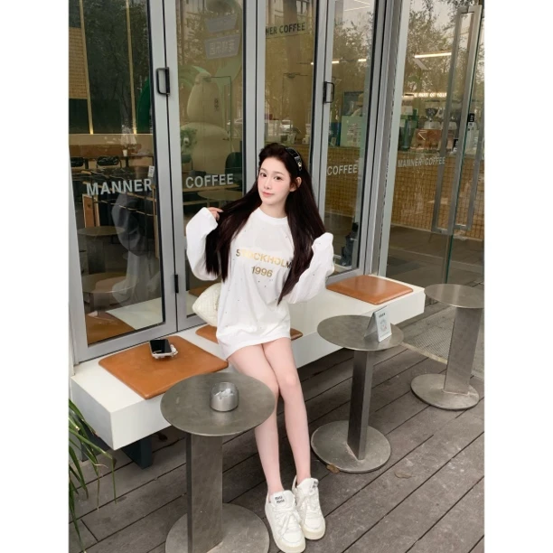 【梦梦服饰】高版本重工烫钻长款遮屁股上衣设计感T恤