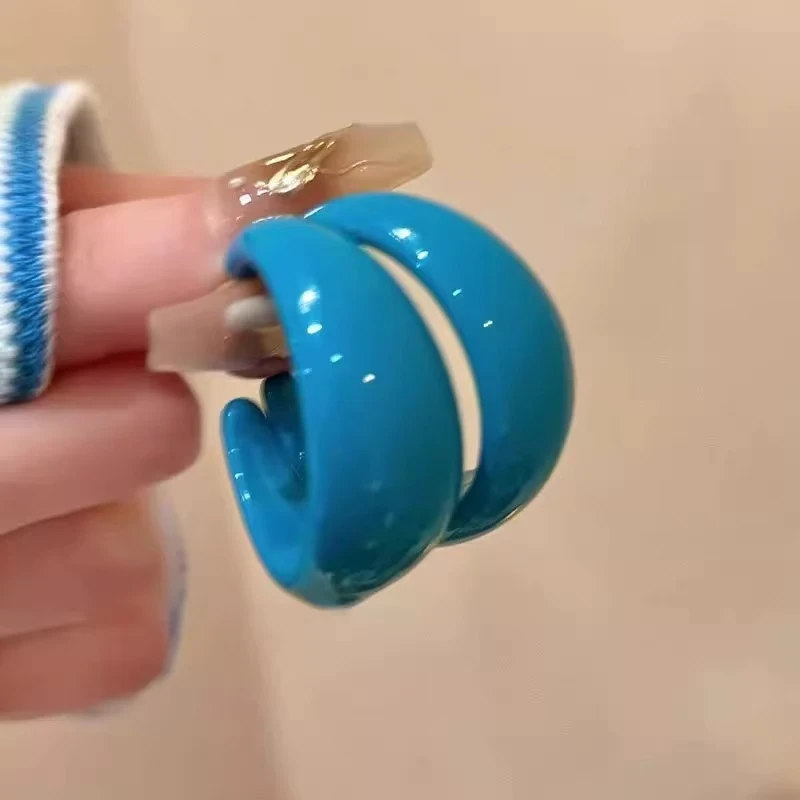 铜合金耳饰 复古港风蓝色C型耳环女气质时尚高级感夸张耳饰N3047