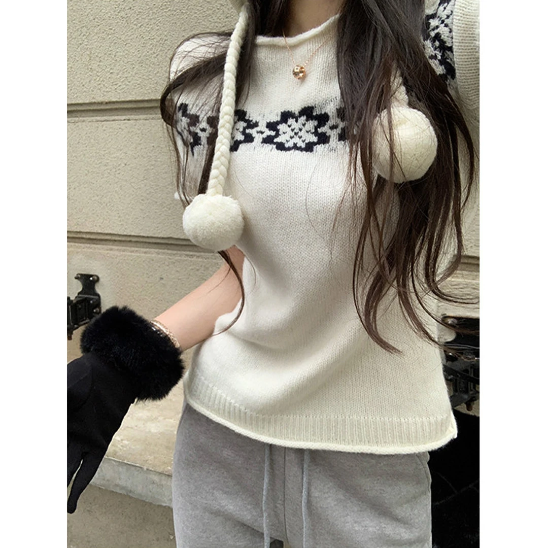 番茄妹妹Tomatosister 费尔岛套头毛衣女圣诞氛围感圆领针织衫