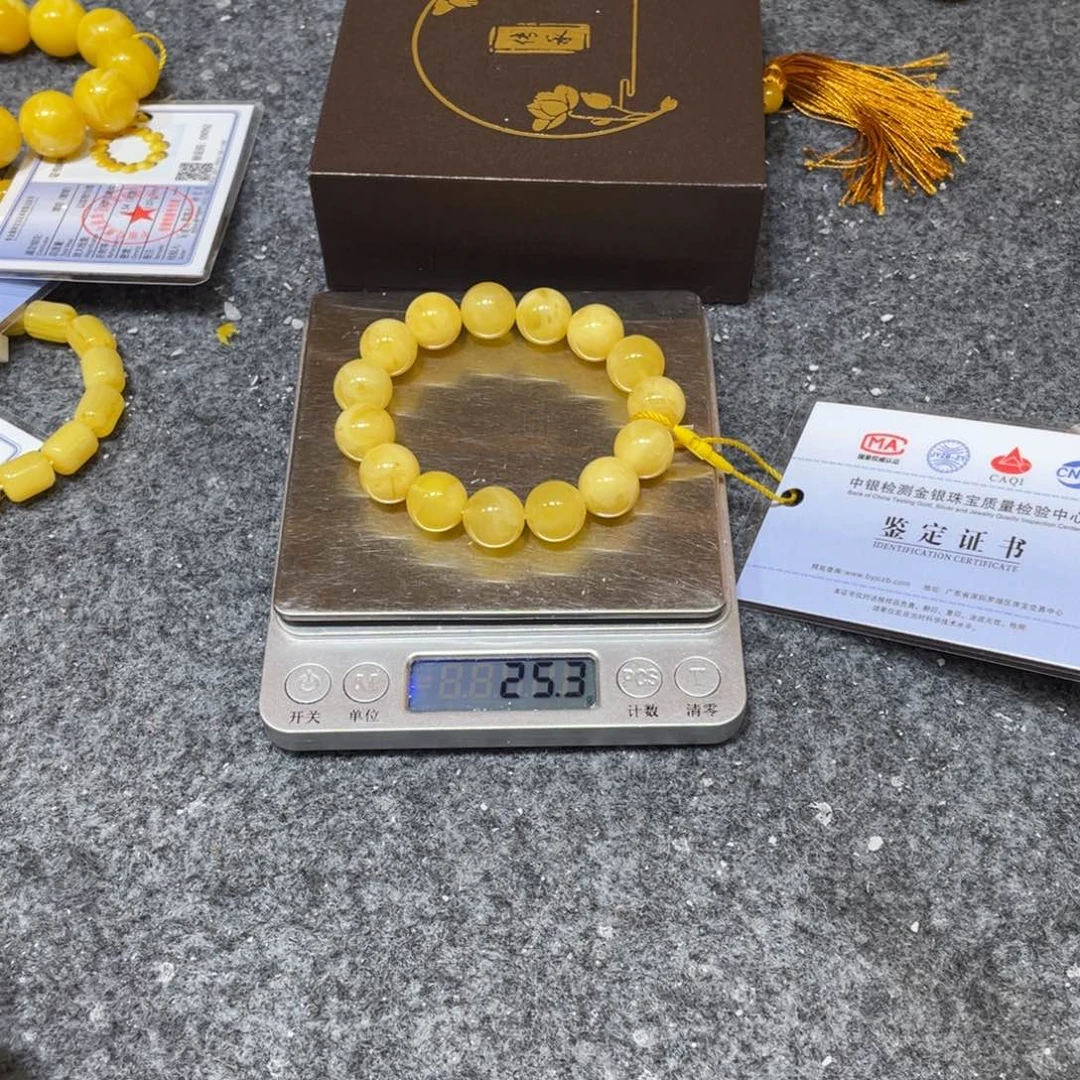 琥珀未镶嵌手链14毫米帝王黄
