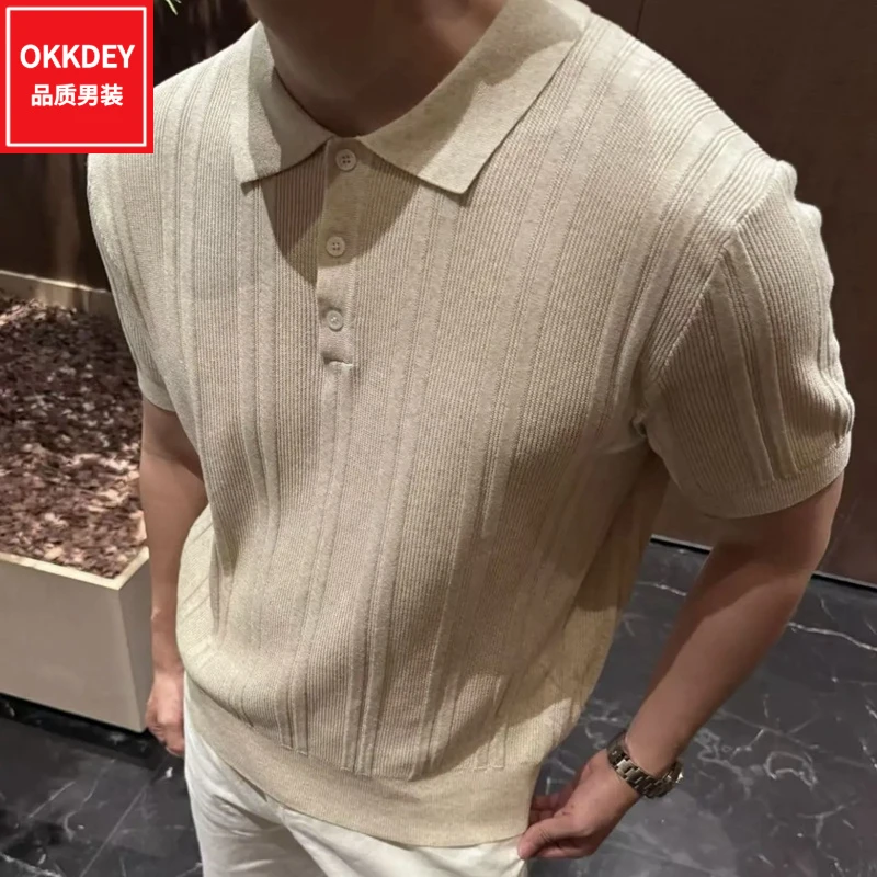 老钱风亚麻短袖polo衫男士夏季新款轻奢翻领t恤高级感男装上衣服