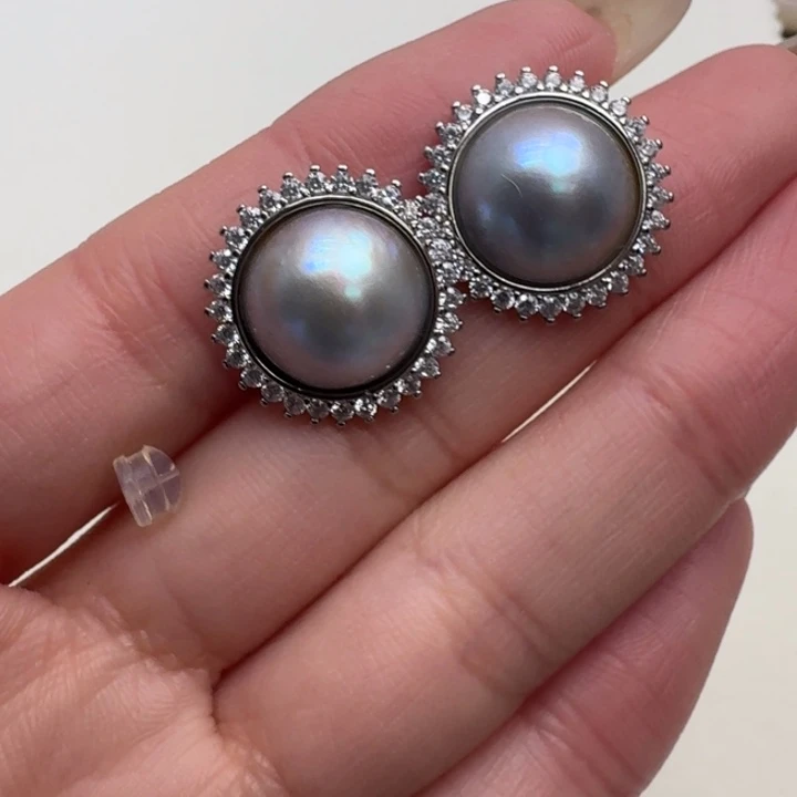 拼合珍珠（马贝珠）耳饰银S925镶嵌